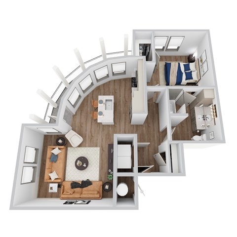 Floor plan for 1 bed, 1 bath, 863 sqft